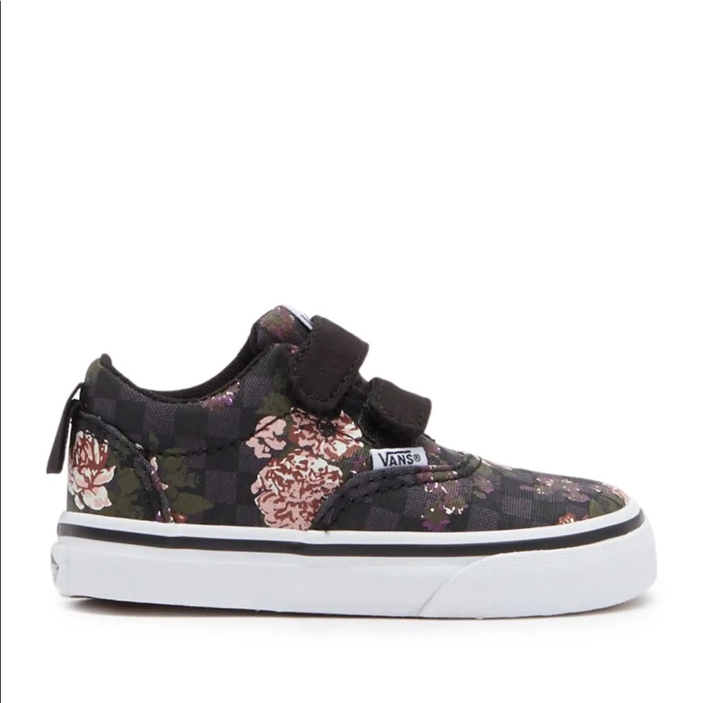 Doheny Floral Print Vans sz 7 black & pink velcro